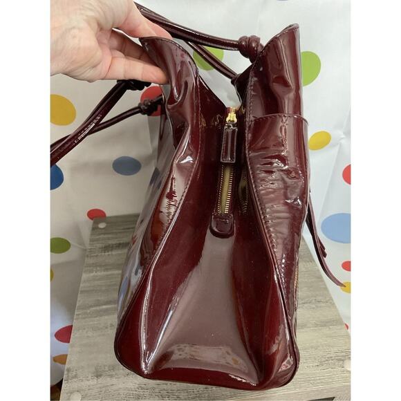 Jane August Designer Genuine Leather Made in Italy Burgundy Patent Large Bag Sat - Picture 14 of 16